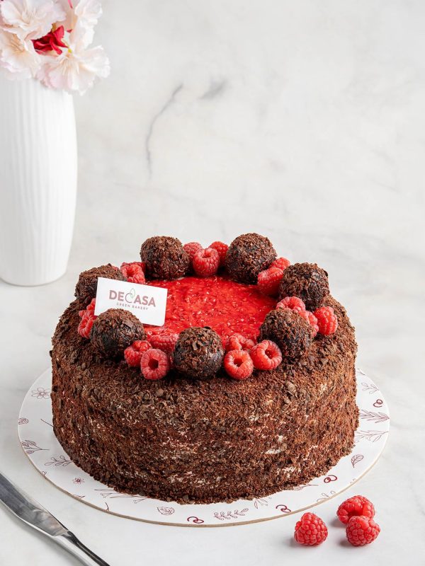 Torta de cacao y frambuesas